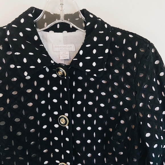 Charter Club Eyelet Blazer Black Size Petite Small - Picture 7 of 9